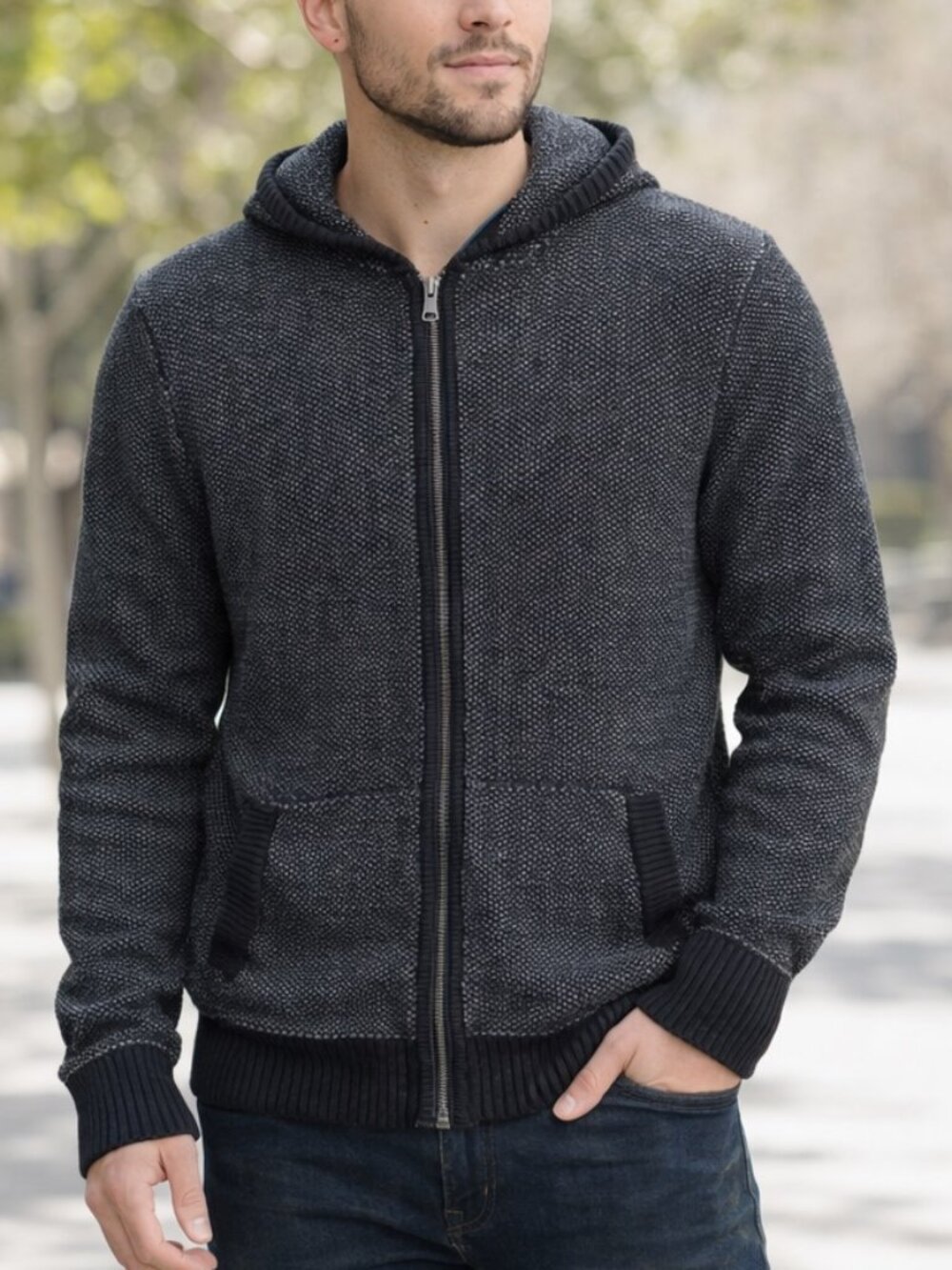 Rock & Republic Knit Hoodie 2XL Heavyweight Full Zip Cotton Navy